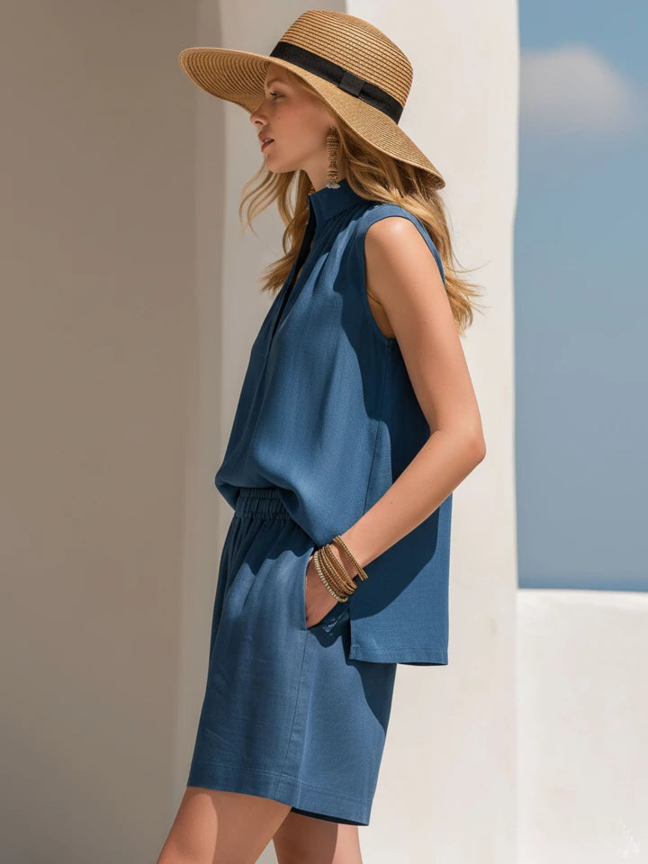 Azure | Tencel V-Neck Top Shorts Set 4