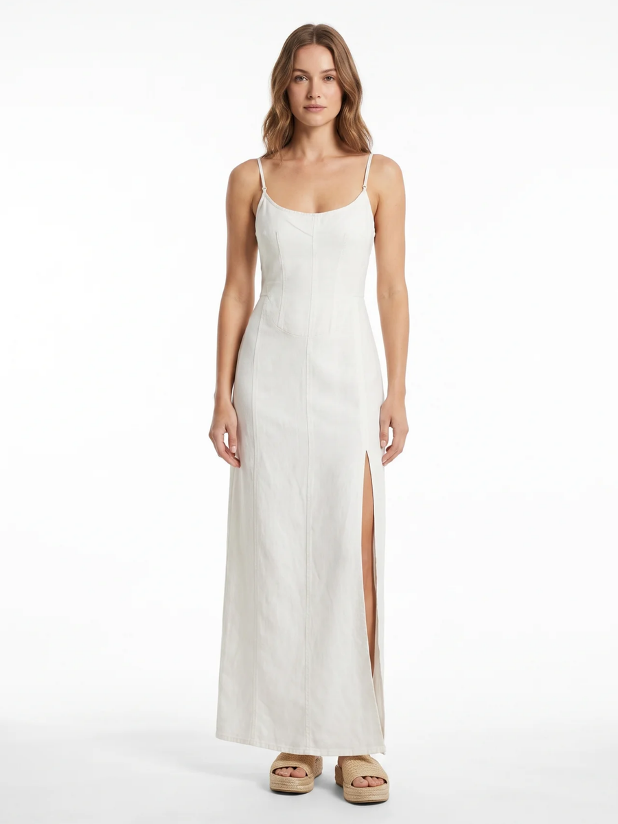 Bianca | Strappy Slit White Maxi Dress 0