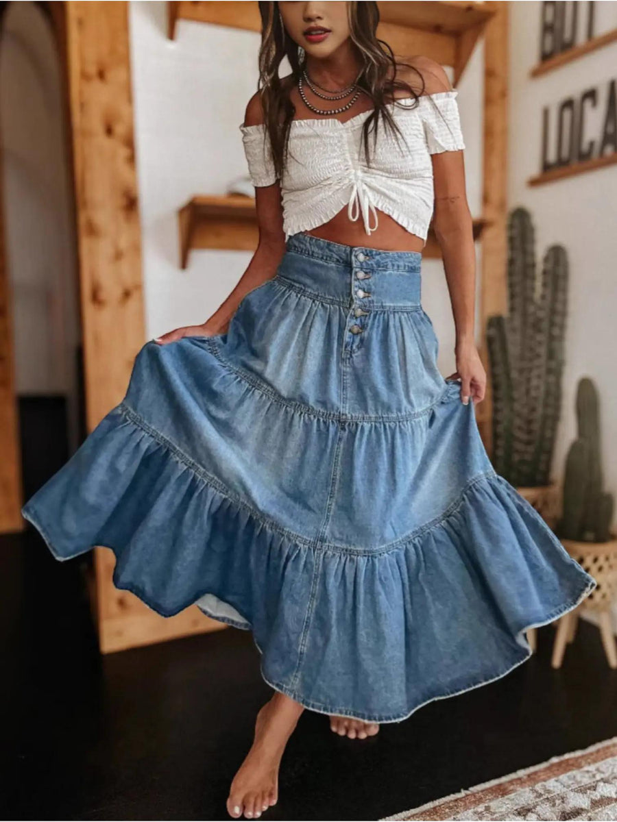 Billie | High Waist Maxi Denim Skirt 0