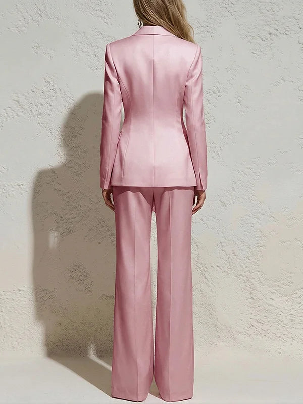 Blush | Satin Tie-Waist Blazer Wide-Leg Trouser Set 3