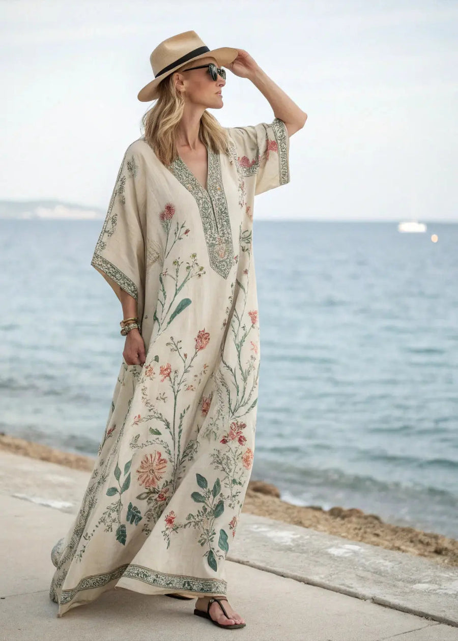 Bohemian Kaftan Maxi Dress – Women’s Loose Fit Printed Beach Dress Summer Vacation Cover Up 1