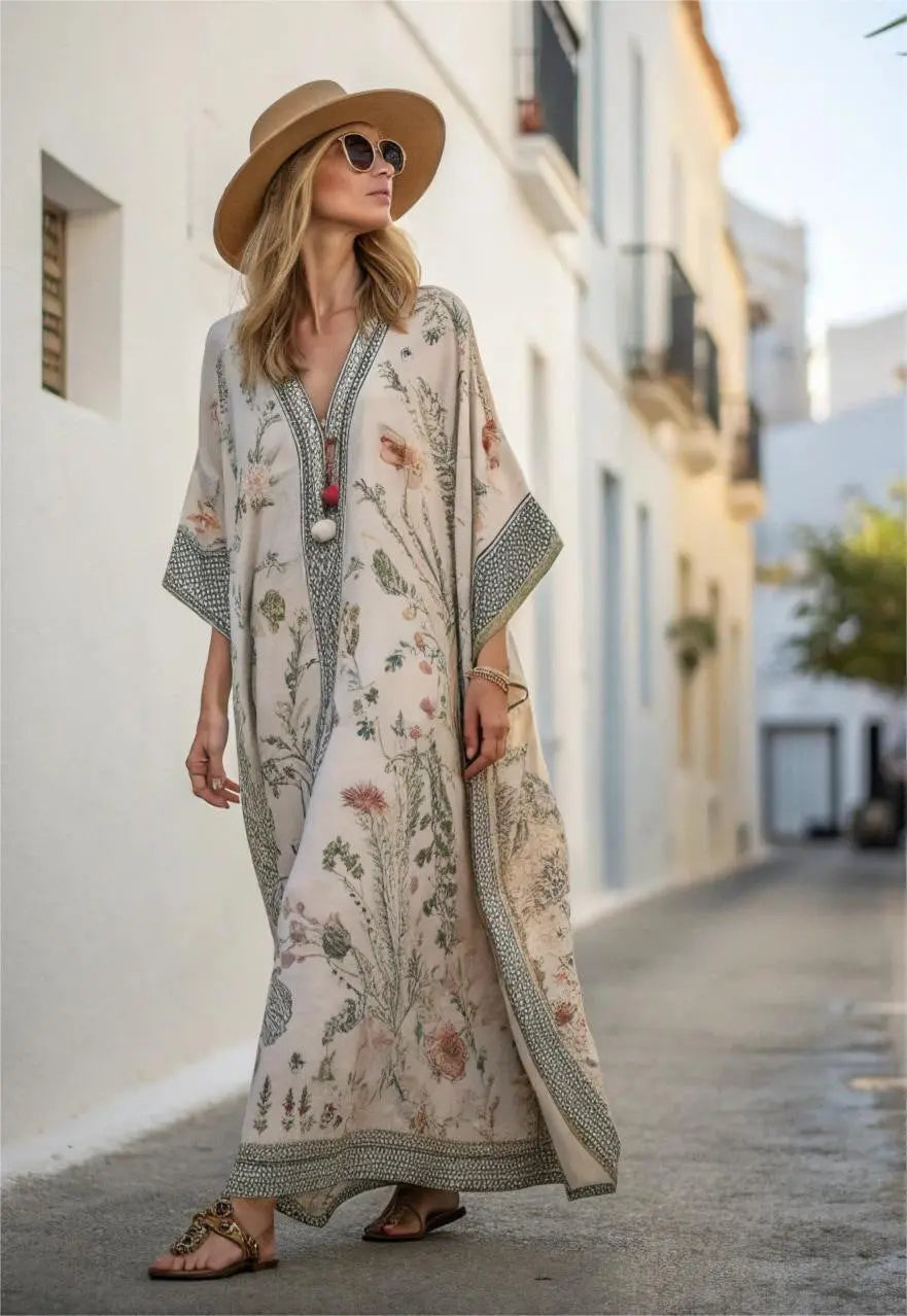 Bohemian Kaftan Maxi Dress – Women’s Loose Fit Printed Beach Dress Summer Vacation Cover Up 4