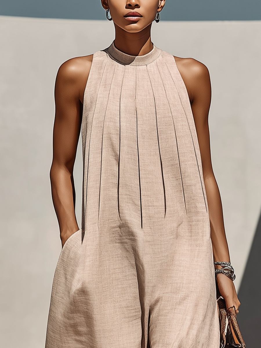 Breezy | Gathered Round Neck Linen Jumpsuit 2