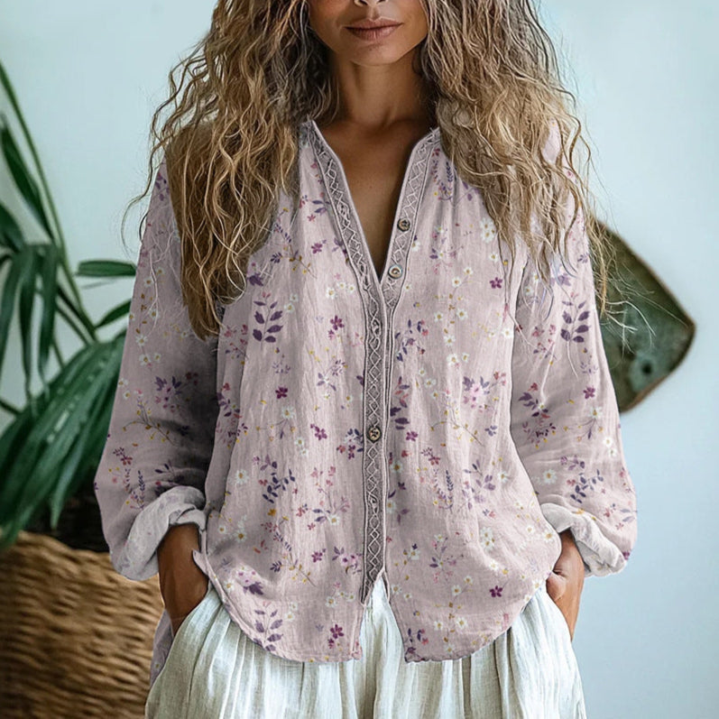Brianna | Vintage Leaf Print Shirt 1