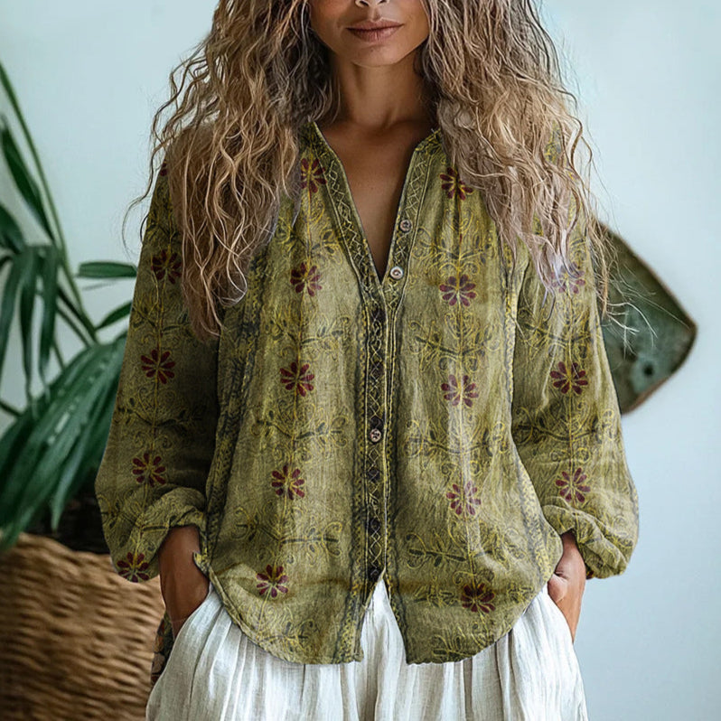 Brianna | Vintage Leaf Print Shirt 2