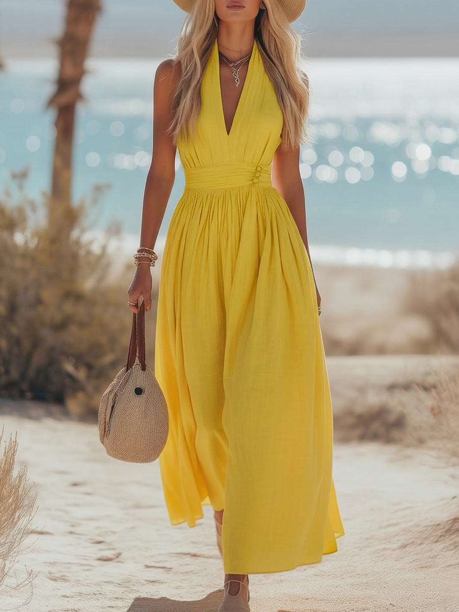 Calista | Boho Linen Halter Dress 1