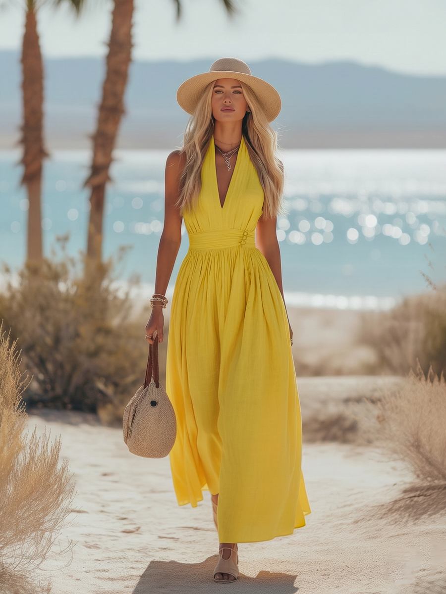 Calista | Boho Linen Halter Dress 6