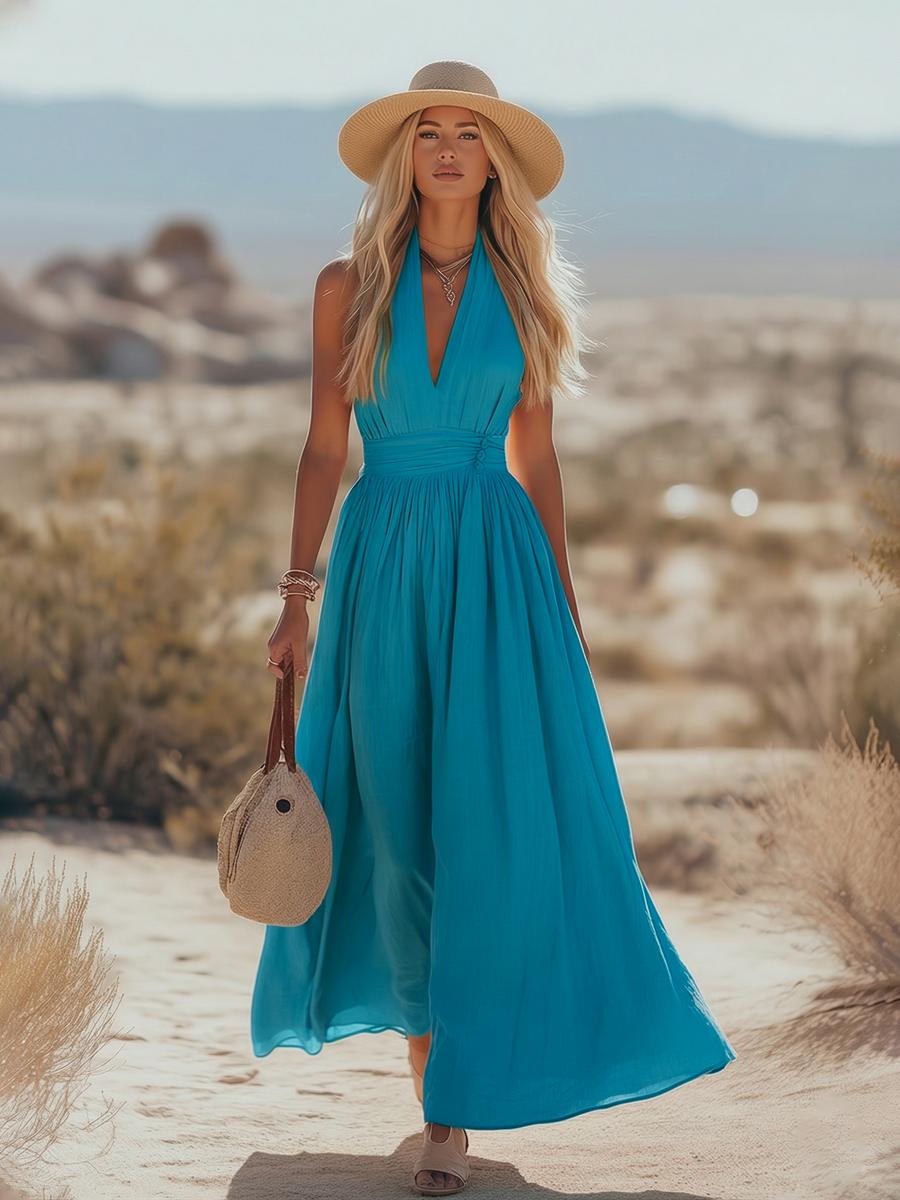Calista | Boho Linen Halter Dress 7