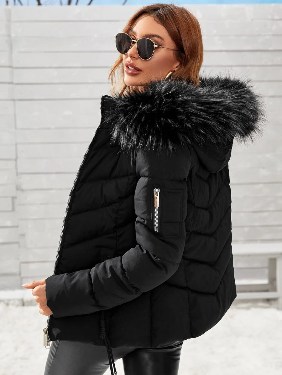 Camelia | Hooded Quilted Puffer Jacket Zip Front Padded Winter Coat 1