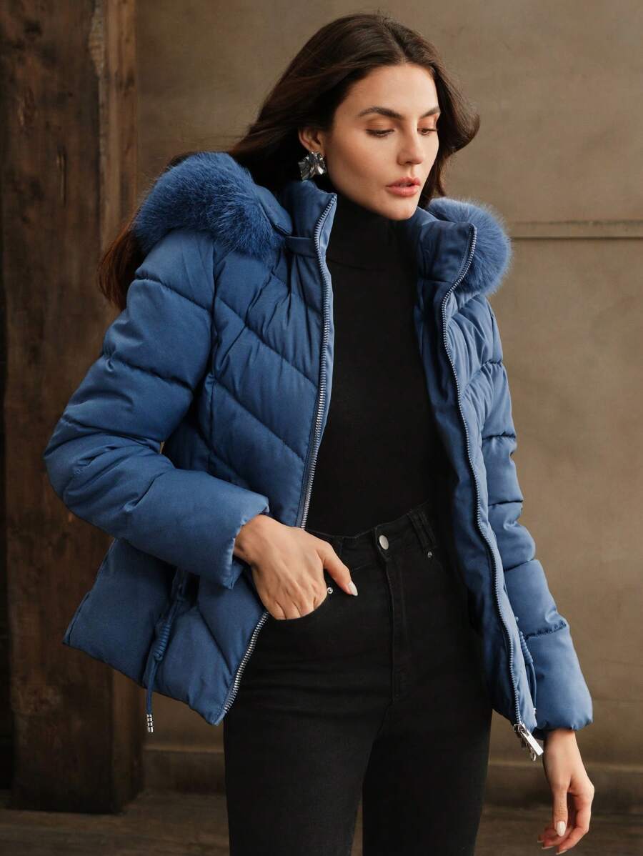 Camelia | Hooded Quilted Puffer Jacket Zip Front Padded Winter Coat 10