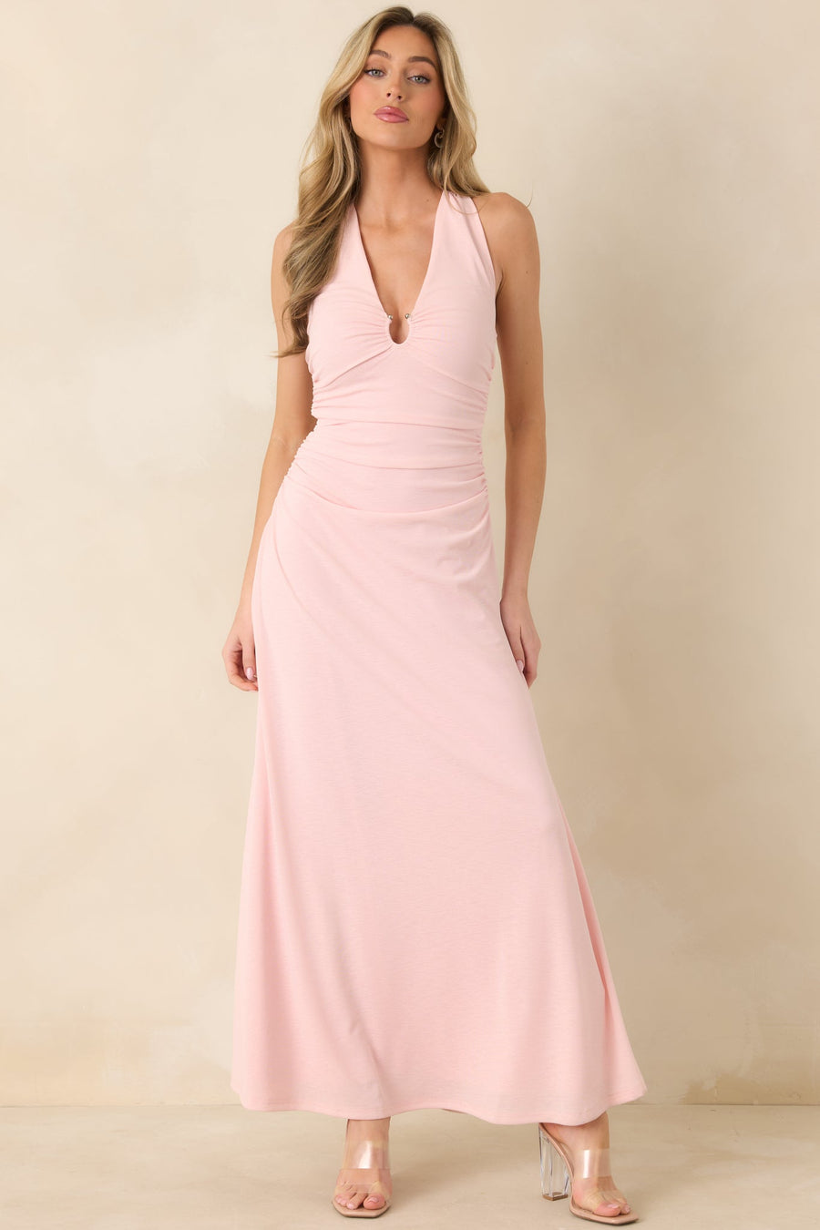 Camille | Halter Ruched Keyhole Midi Dress 3