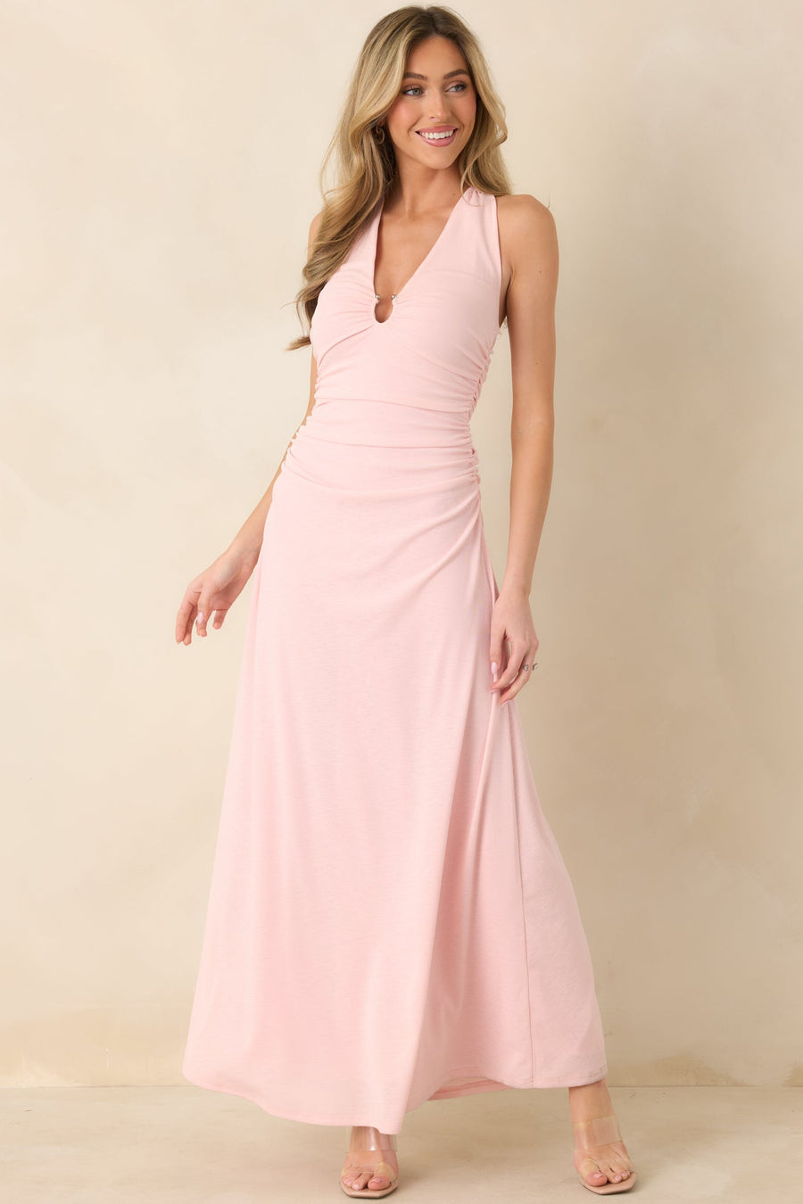 Camille | Halter Ruched Keyhole Midi Dress 4