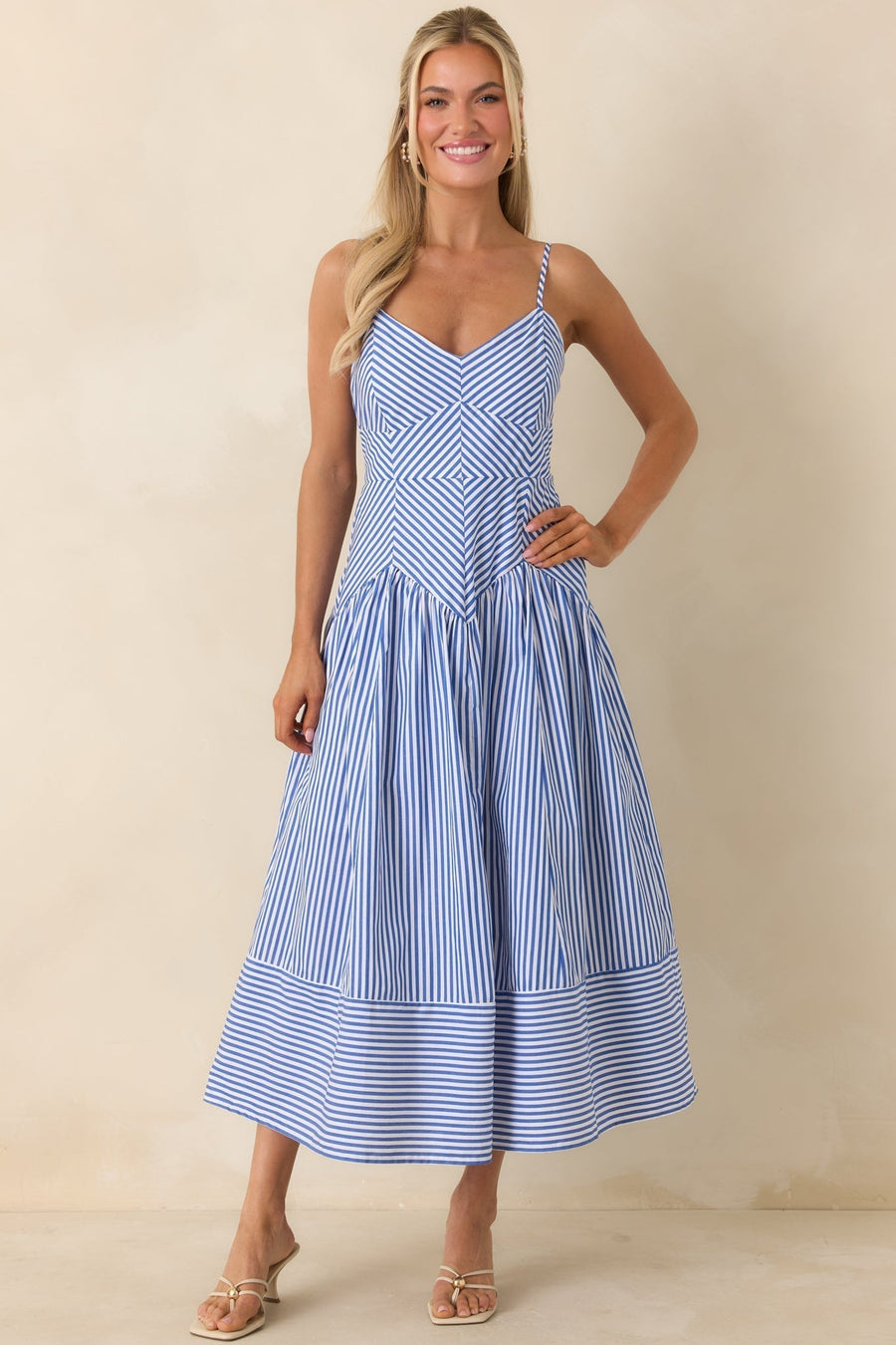 Capri | Striped Chevron Bodice Cotton Midi Dress 0