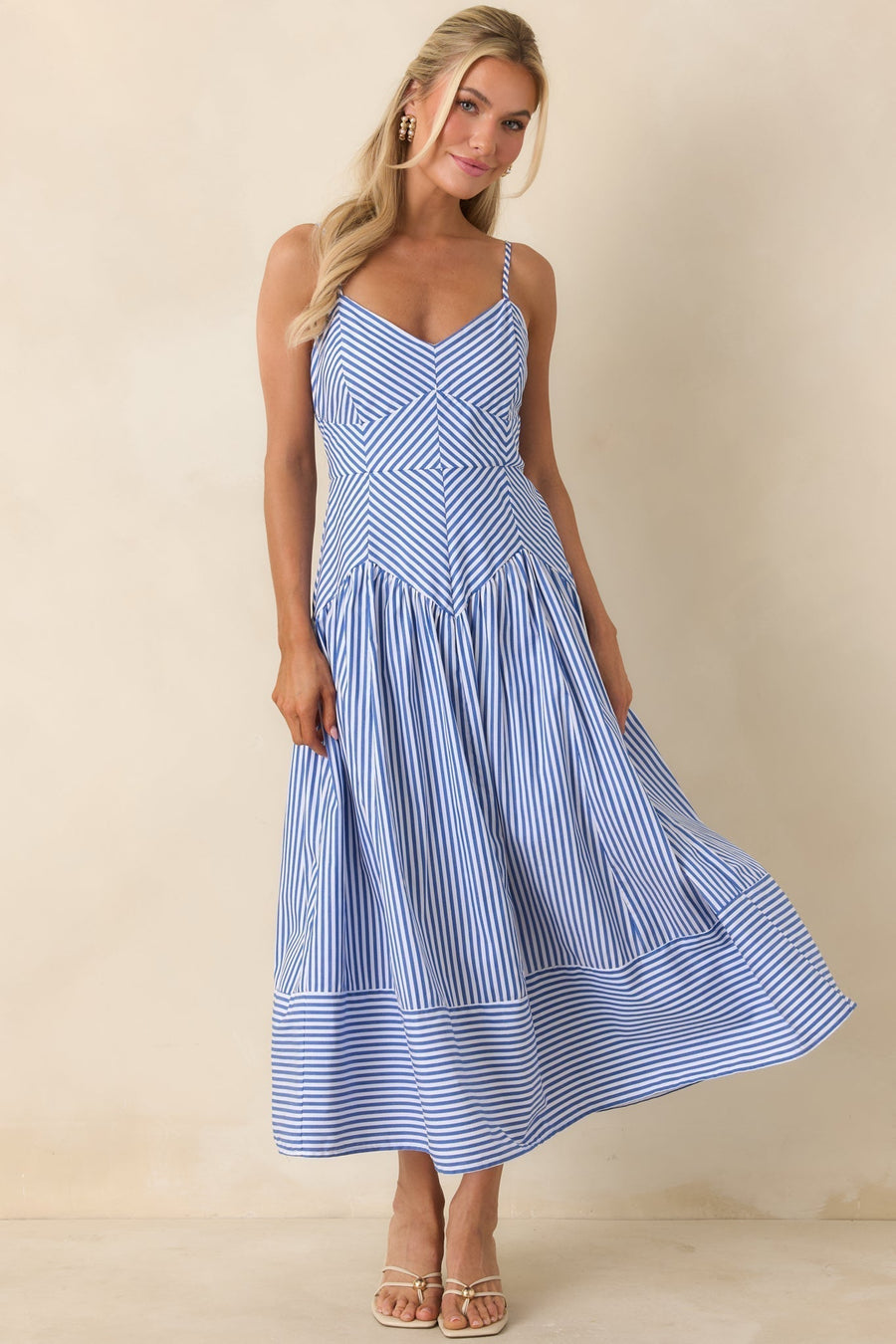 Capri | Striped Chevron Bodice Cotton Midi Dress 2