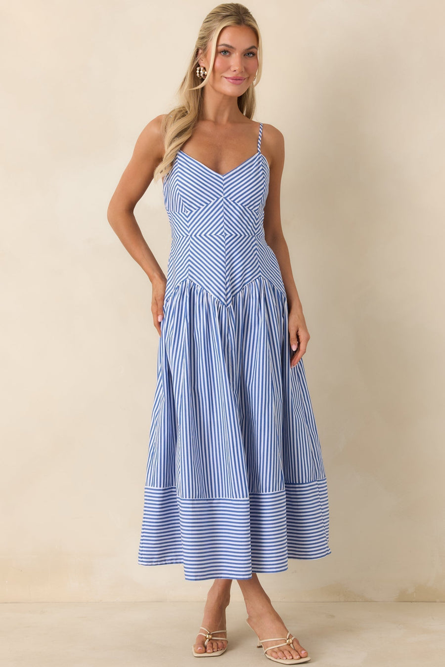 Capri | Striped Chevron Bodice Cotton Midi Dress 3