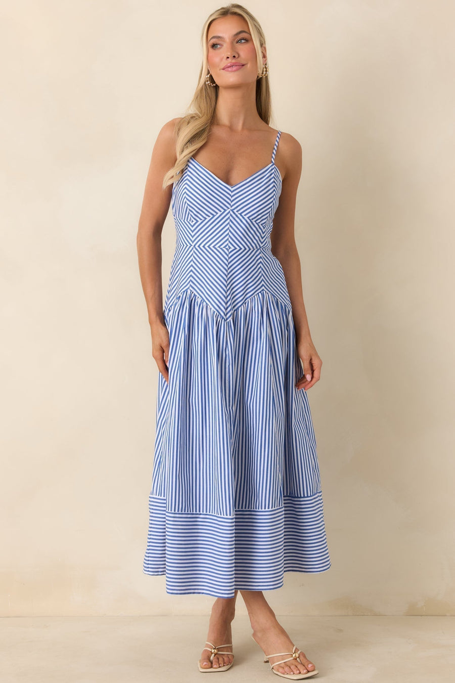 Capri | Striped Chevron Bodice Cotton Midi Dress 4