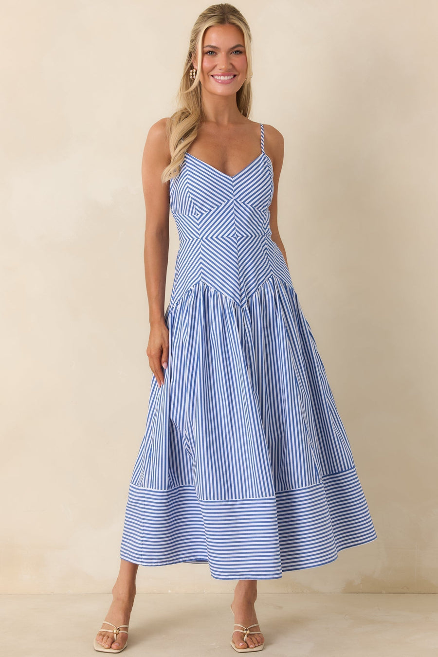 Capri | Striped Chevron Bodice Cotton Midi Dress 5