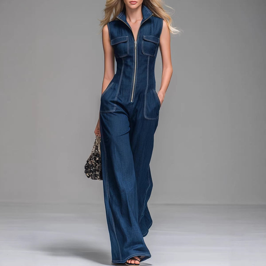 Cara | Wide-Leg Denim Sleeveless Jumpsuit 1