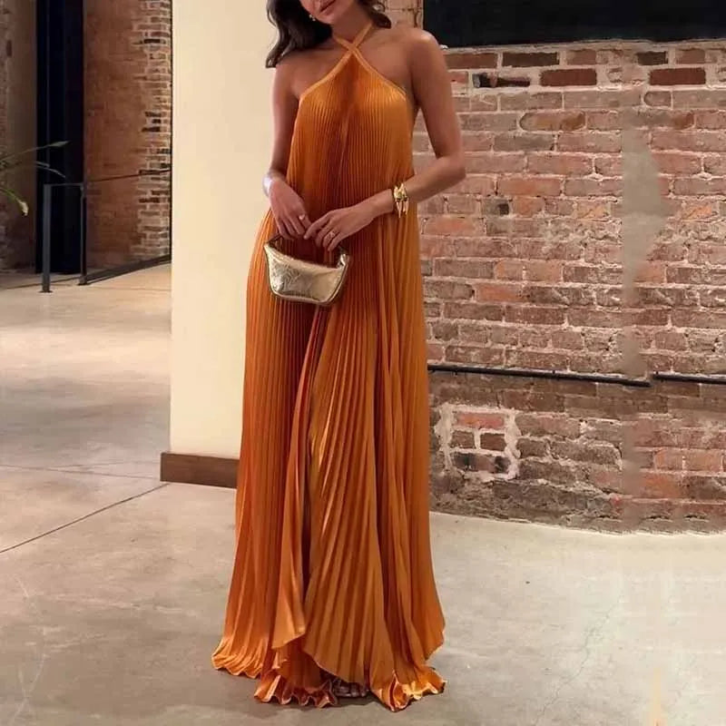 Carmen | Pleated Halter Neck Maxi Dress 0
