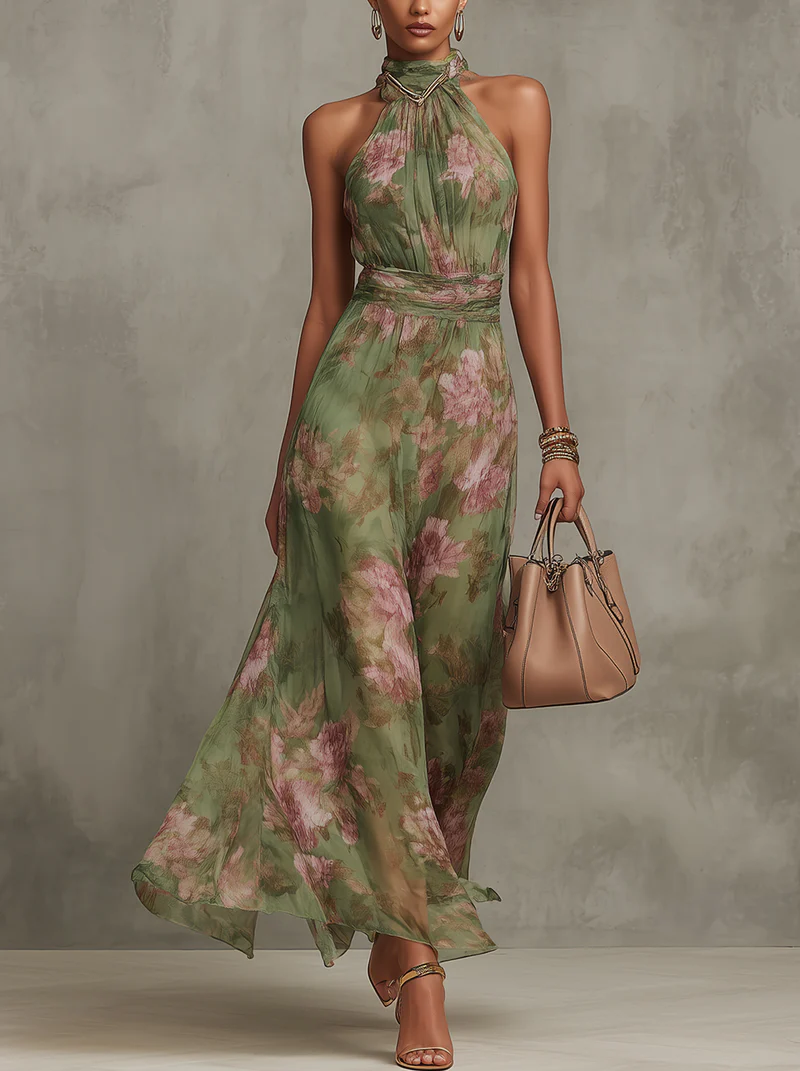 Celeste | Floral Halter Maxi Dress 0