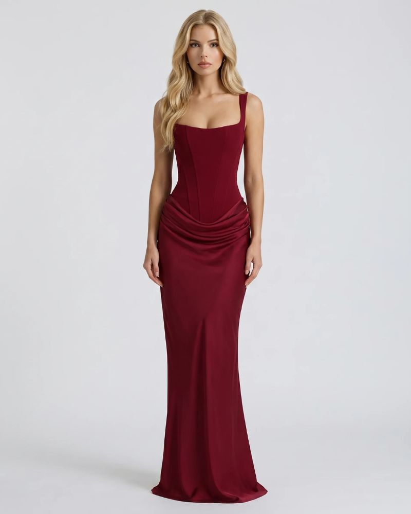 Cerene | Corset Lace-Up Maxi Dress 0