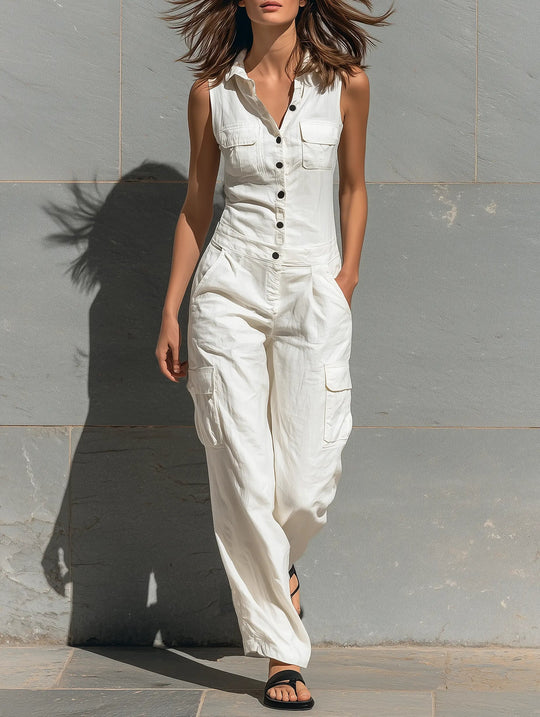 Clara | Single-Breasted Sleeveless Jumpsuit 0