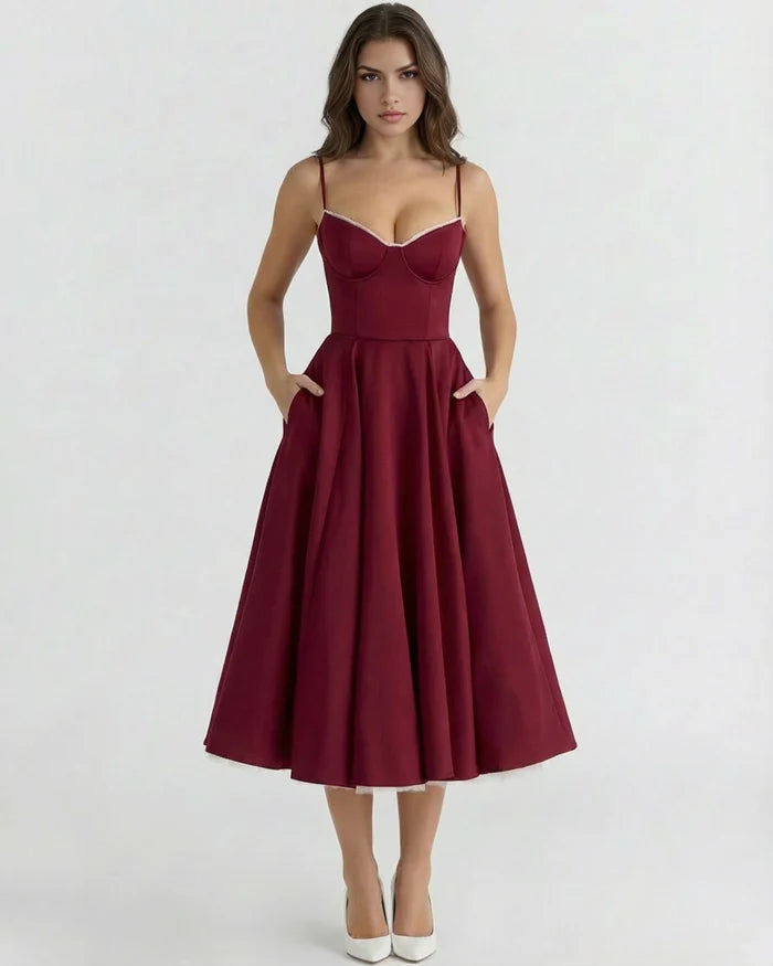 Clarisse | Tulle Sweetheart Corset Midi Dress 0