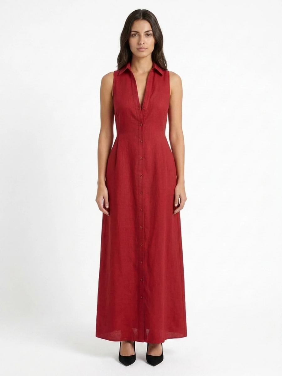 Claudette | Linen Maxi Shirt Dress 0