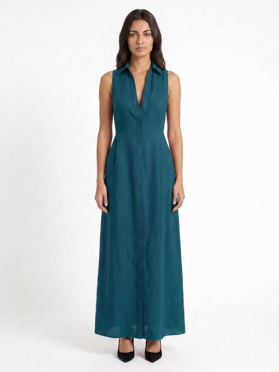 Claudette | Linen Maxi Shirt Dress 7