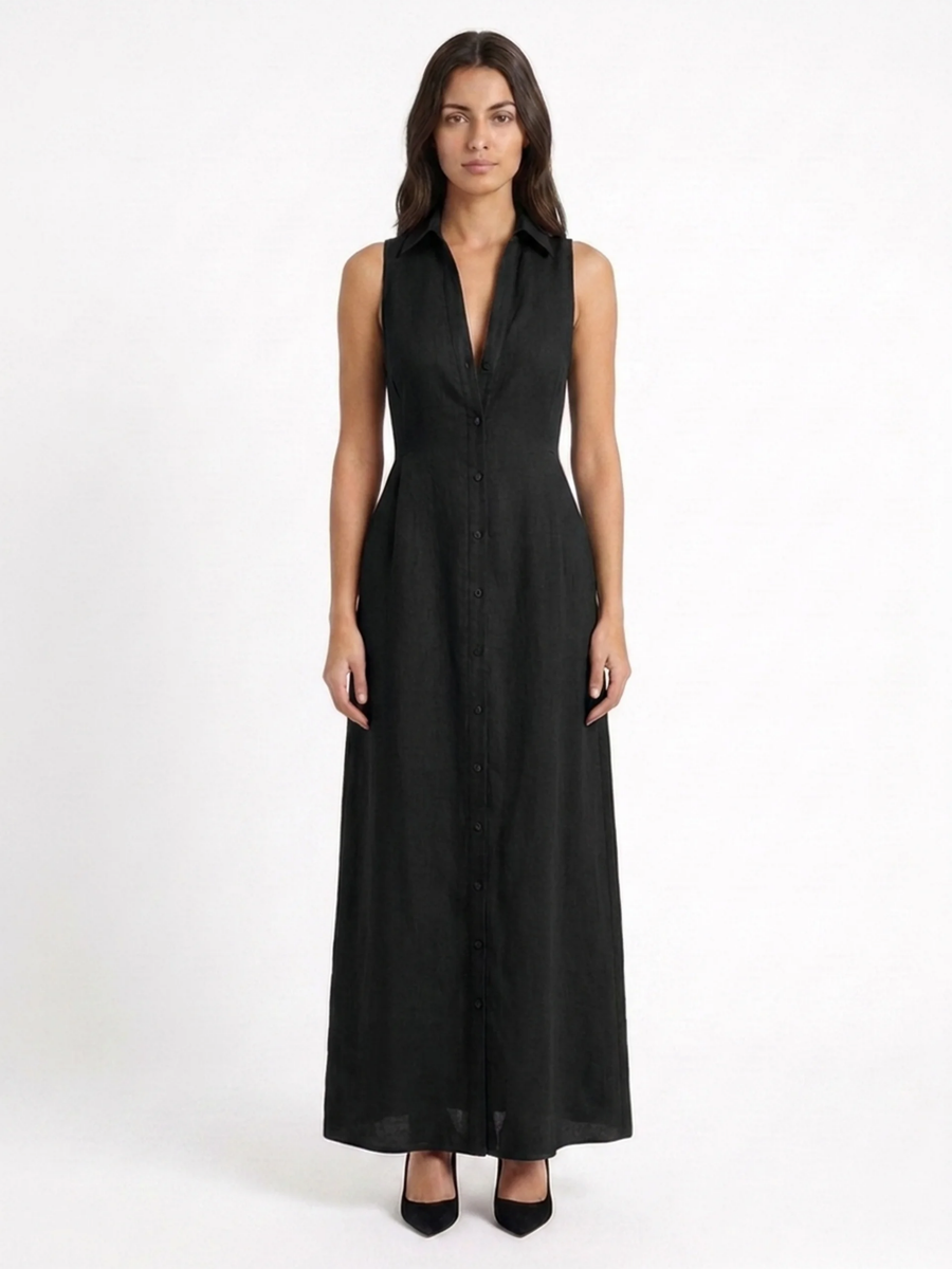 Claudette | Linen Maxi Shirt Dress 8