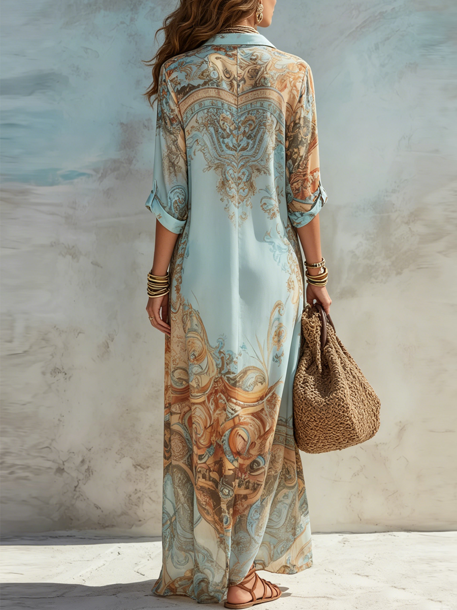 Colette | Blue Printed Shirt Midi Dress 2