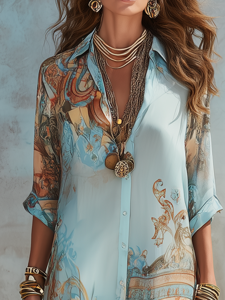 Colette | Blue Printed Shirt Midi Dress 3