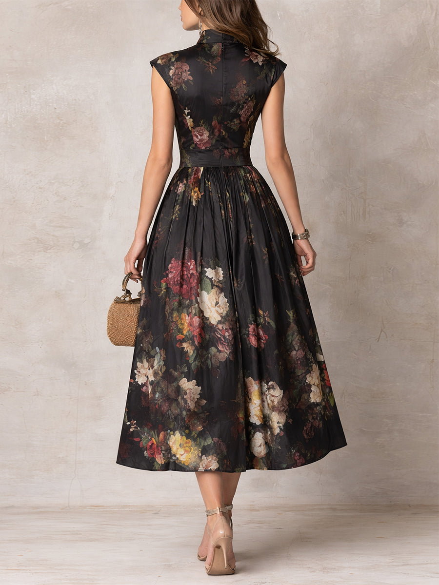 Cosette | Floral Satin Pleated Midi Dress 1