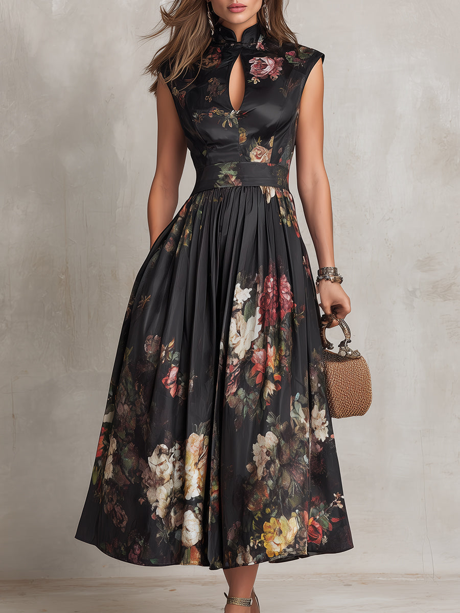 Cosette | Floral Satin Pleated Midi Dress 2