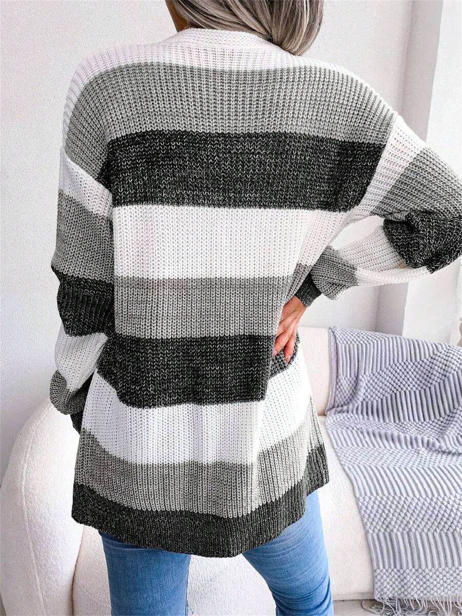 Emmy | Color Block Striped Open-Front Cardigan Cozy Fall Knit 1