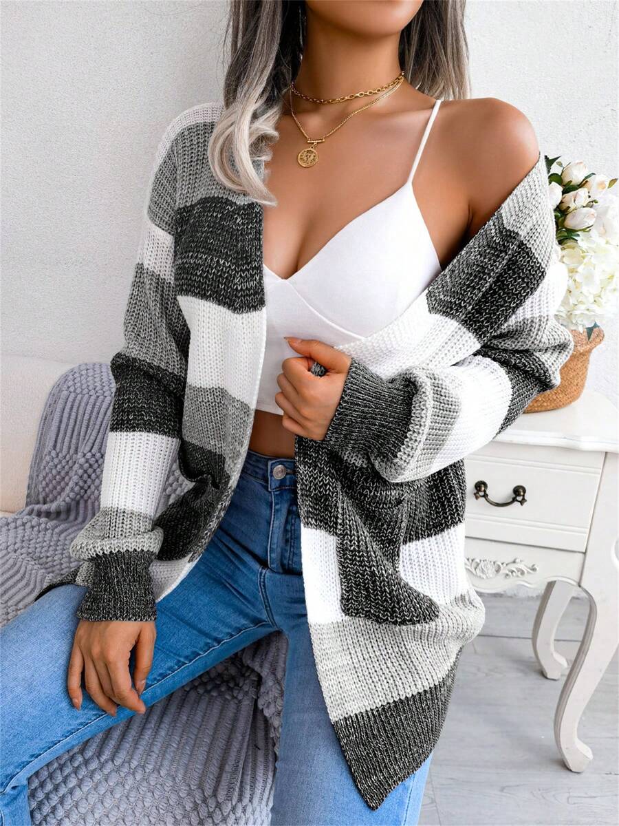 Emmy | Color Block Striped Open-Front Cardigan Cozy Fall Knit 2