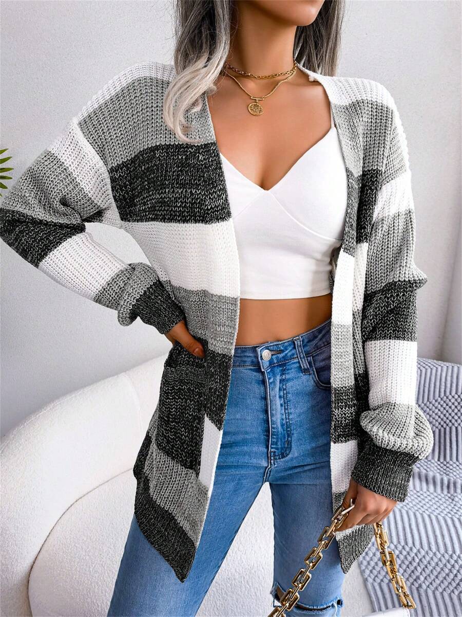 Emmy | Color Block Striped Open-Front Cardigan Cozy Fall Knit 3