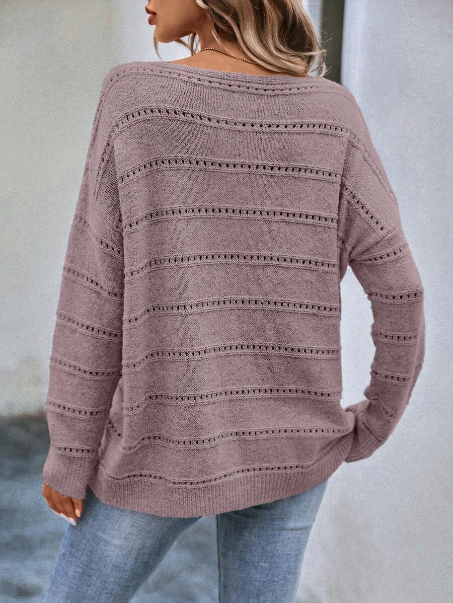 Fatima | Pointelle Knit Boat Neck Drop Shoulder Pullover 1