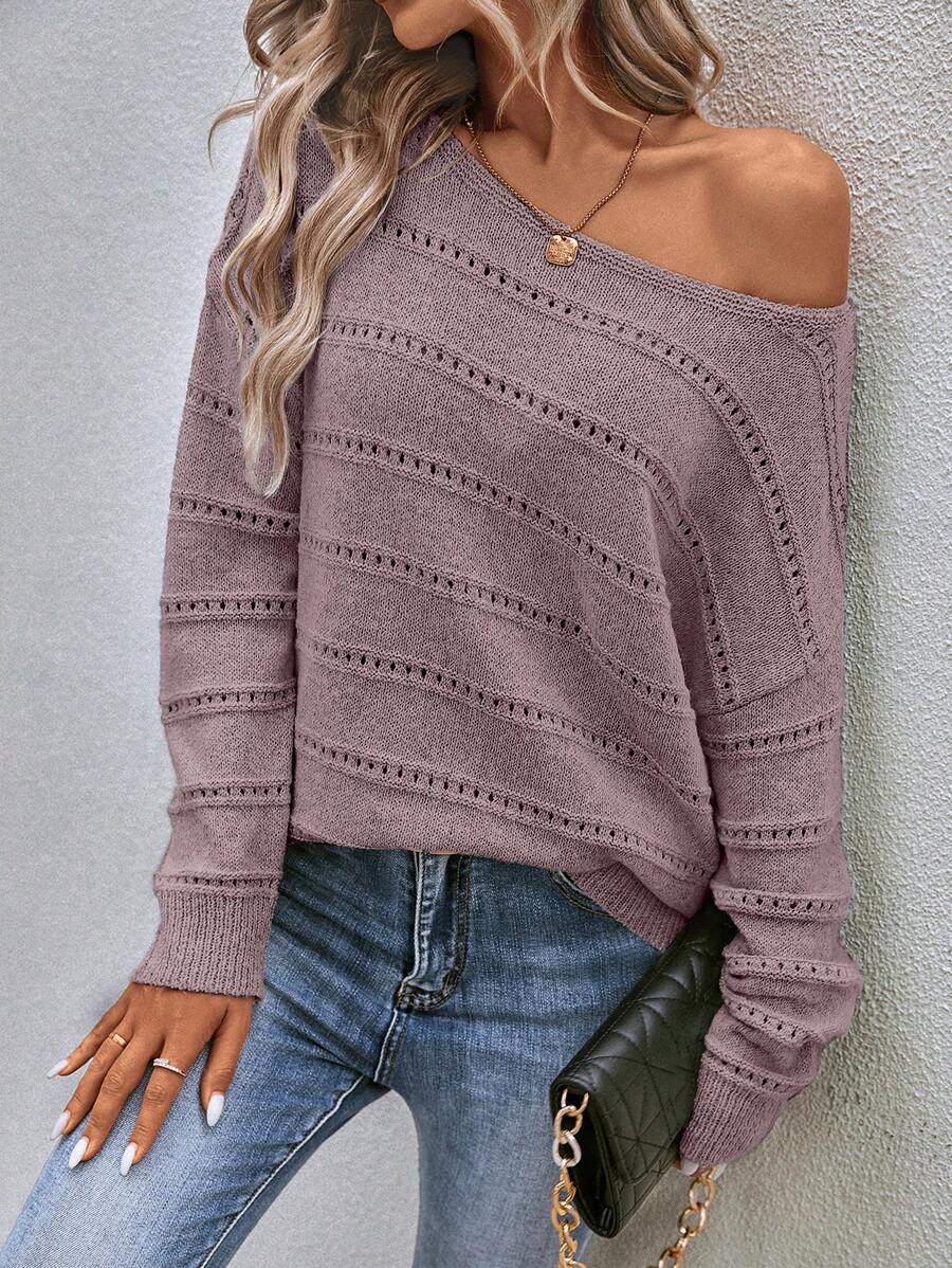 Fatima | Pointelle Knit Boat Neck Drop Shoulder Pullover 2