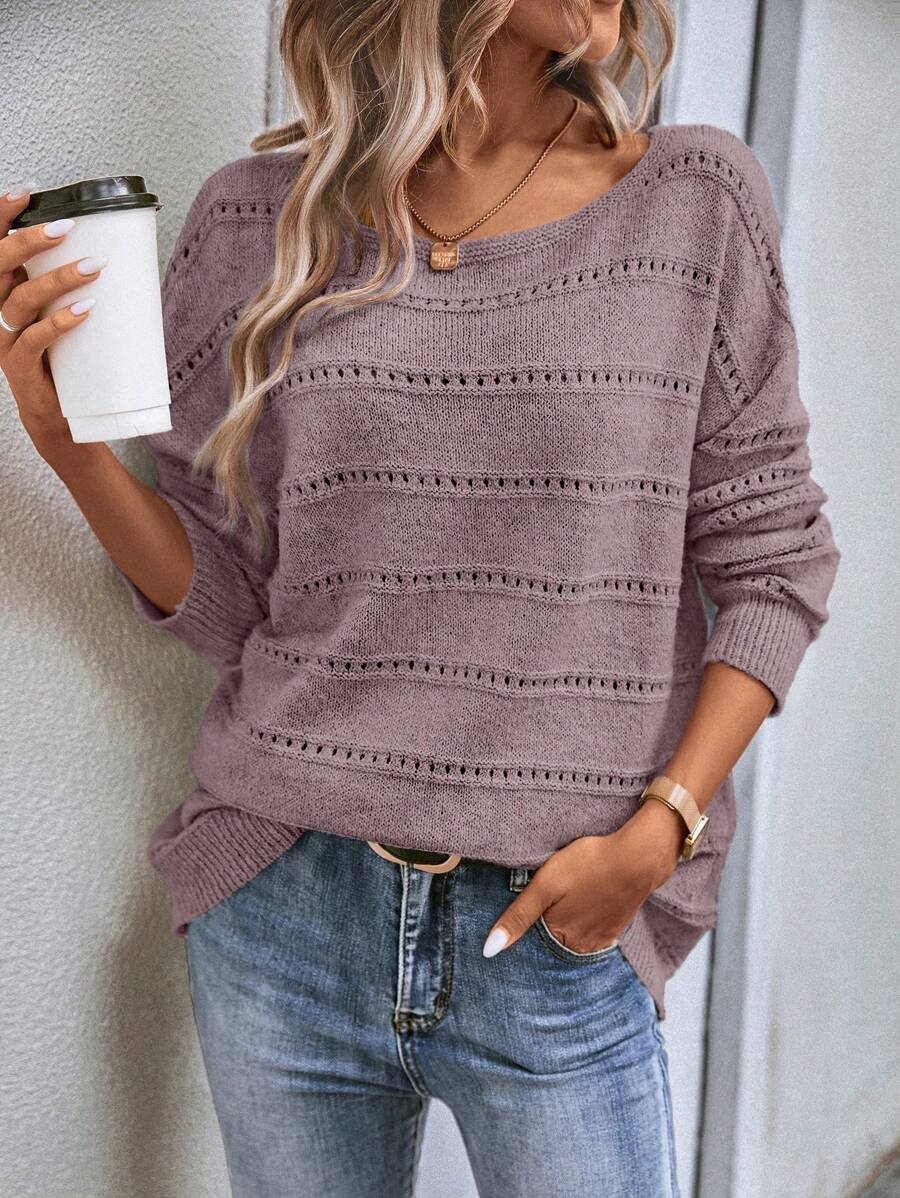 Fatima | Pointelle Knit Boat Neck Drop Shoulder Pullover 4