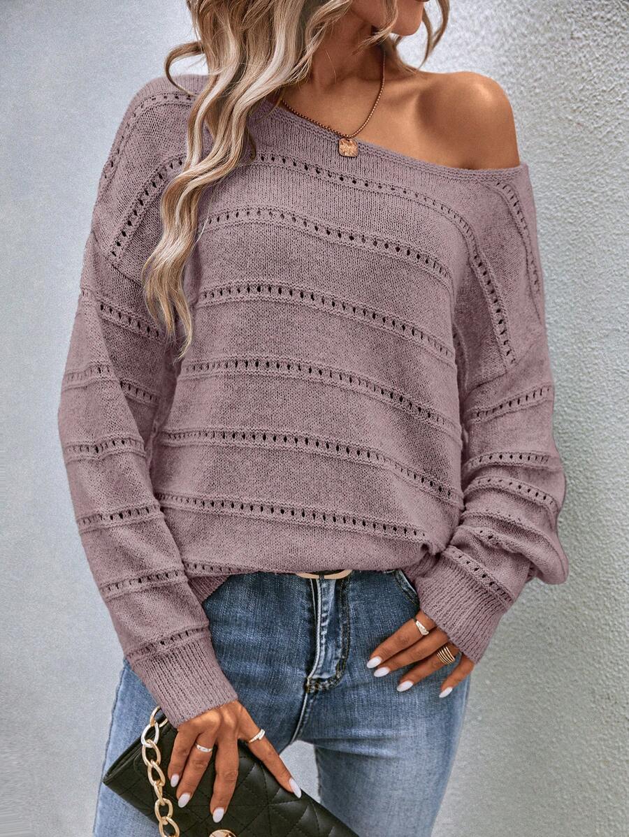 Fatima | Pointelle Knit Boat Neck Drop Shoulder Pullover 5