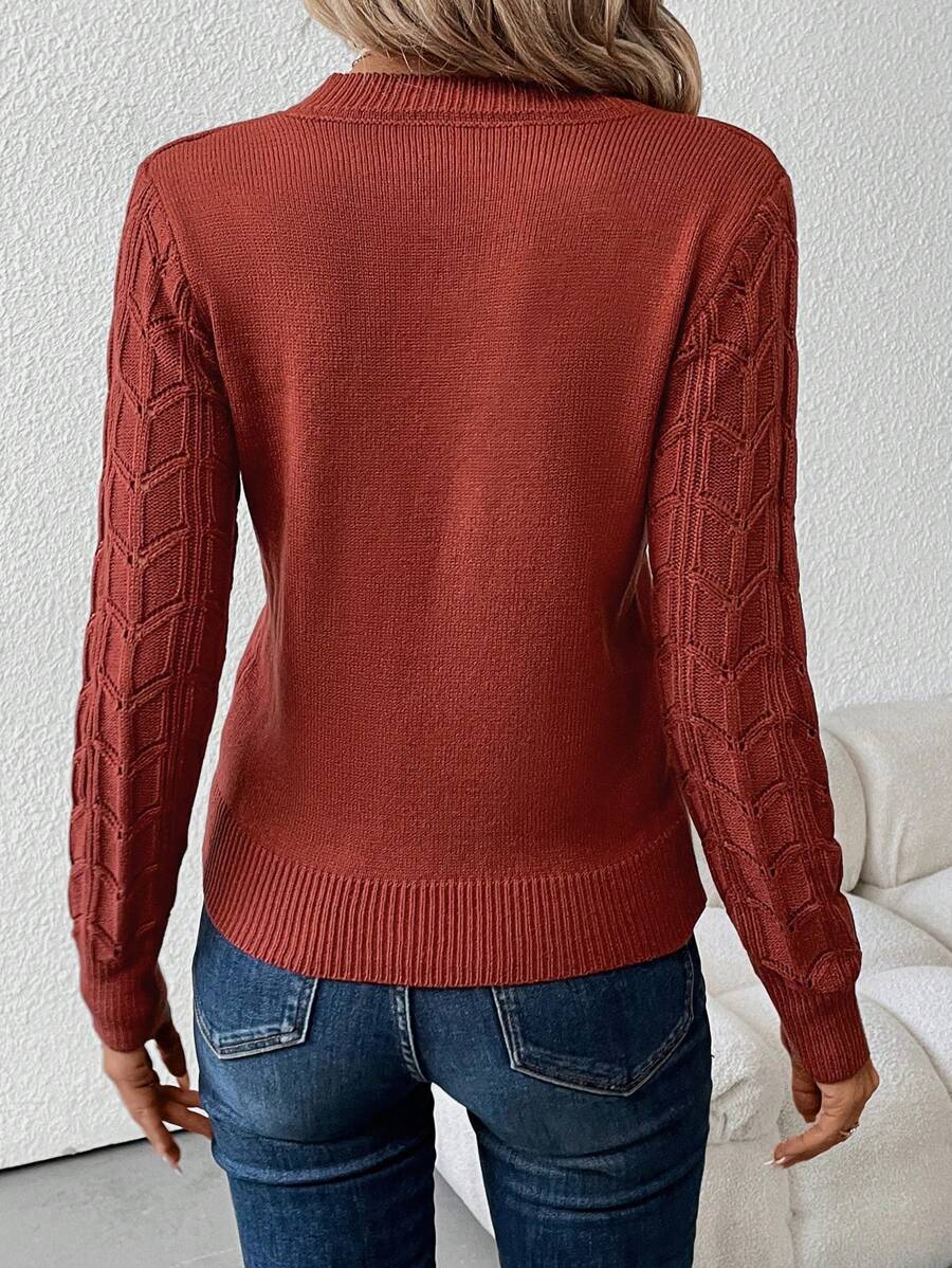 Felice | Cable Knit Sleeve V-Neck Pullover Classic Fall Sweater 1