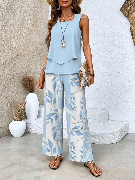 Lily | Chic Leaf Print Two Piece Pants Set 0