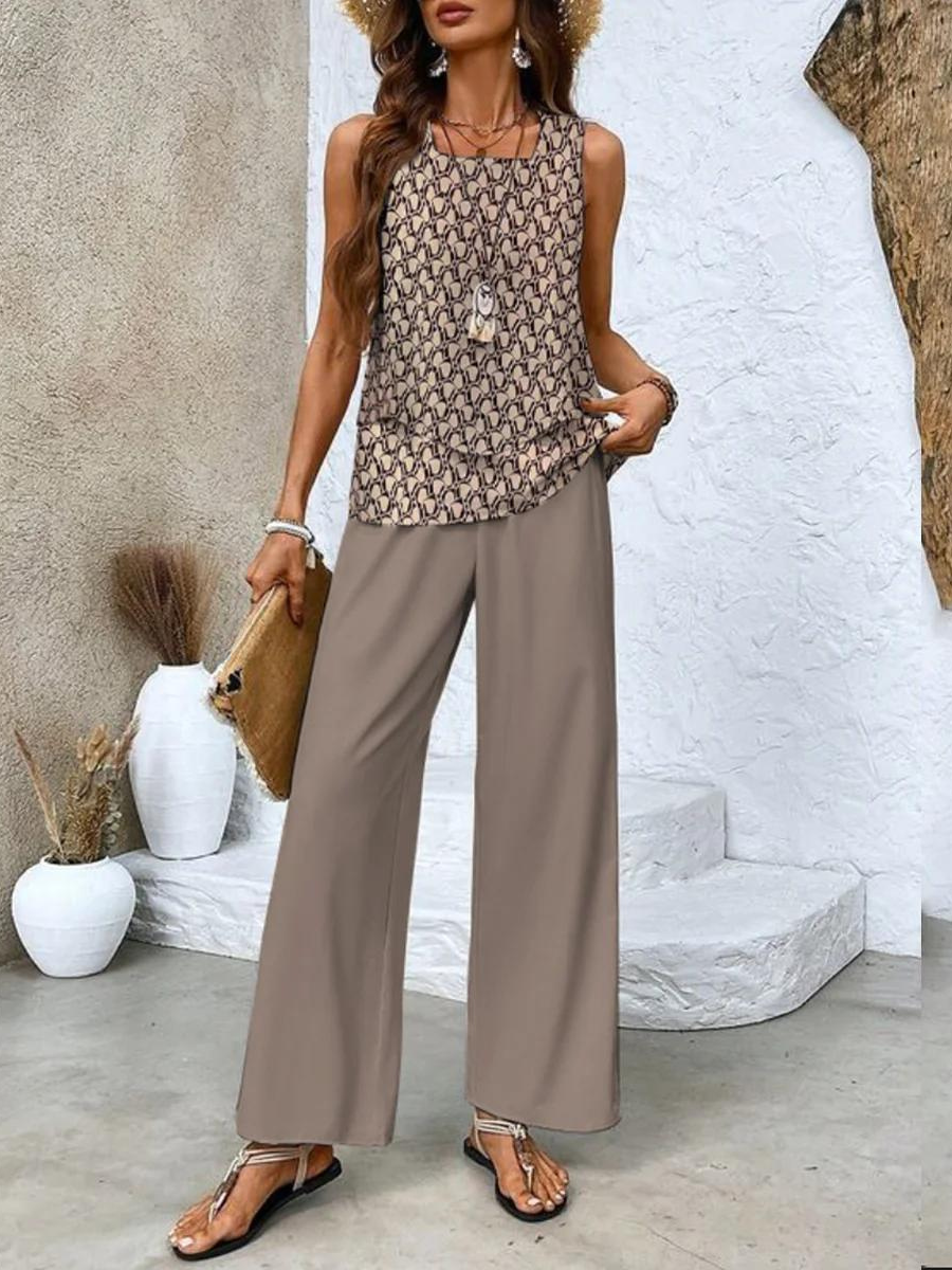 Lily | Chic Leaf Print Two Piece Pants Set 2