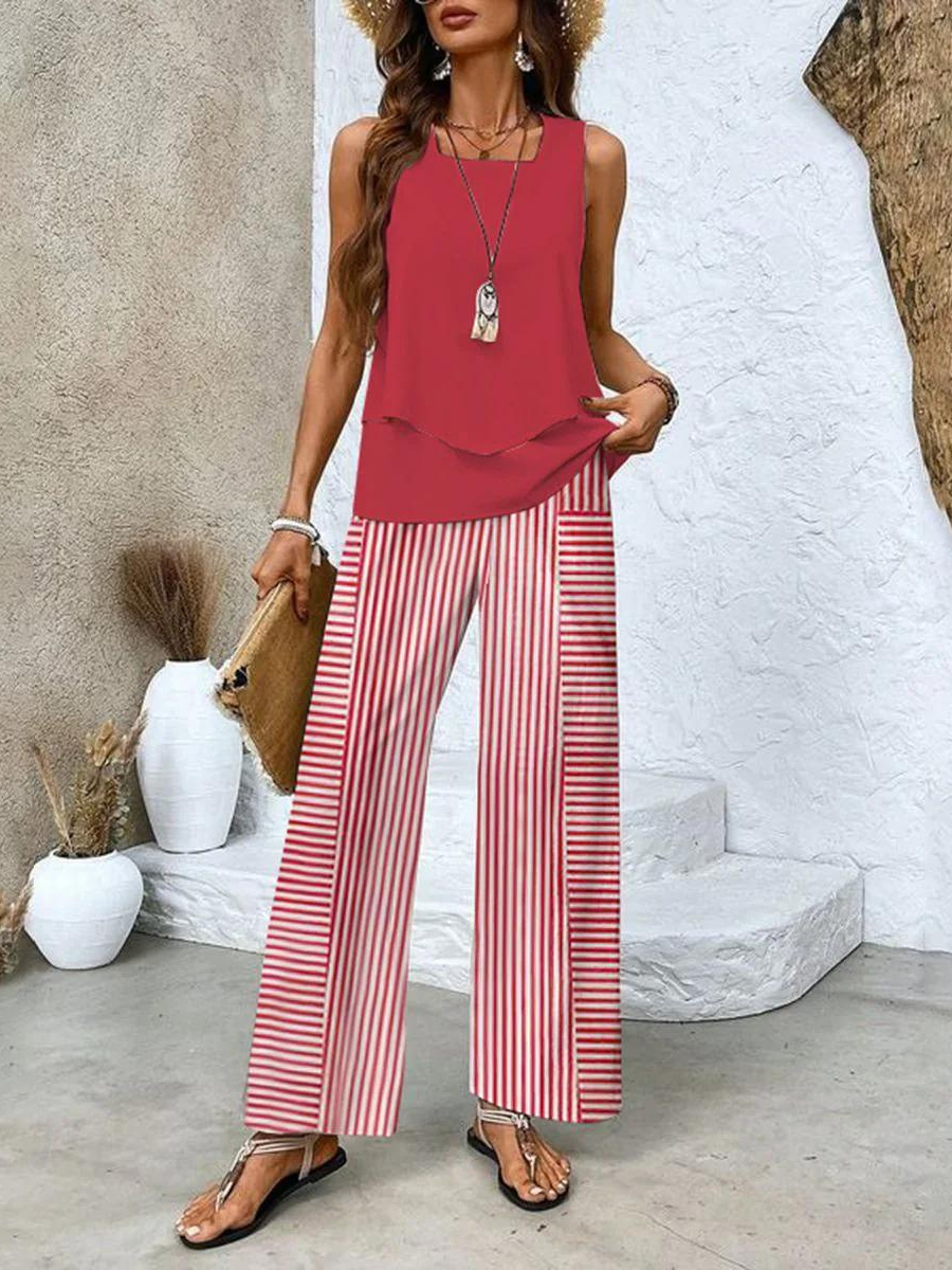 Lily | Chic Leaf Print Two Piece Pants Set 3