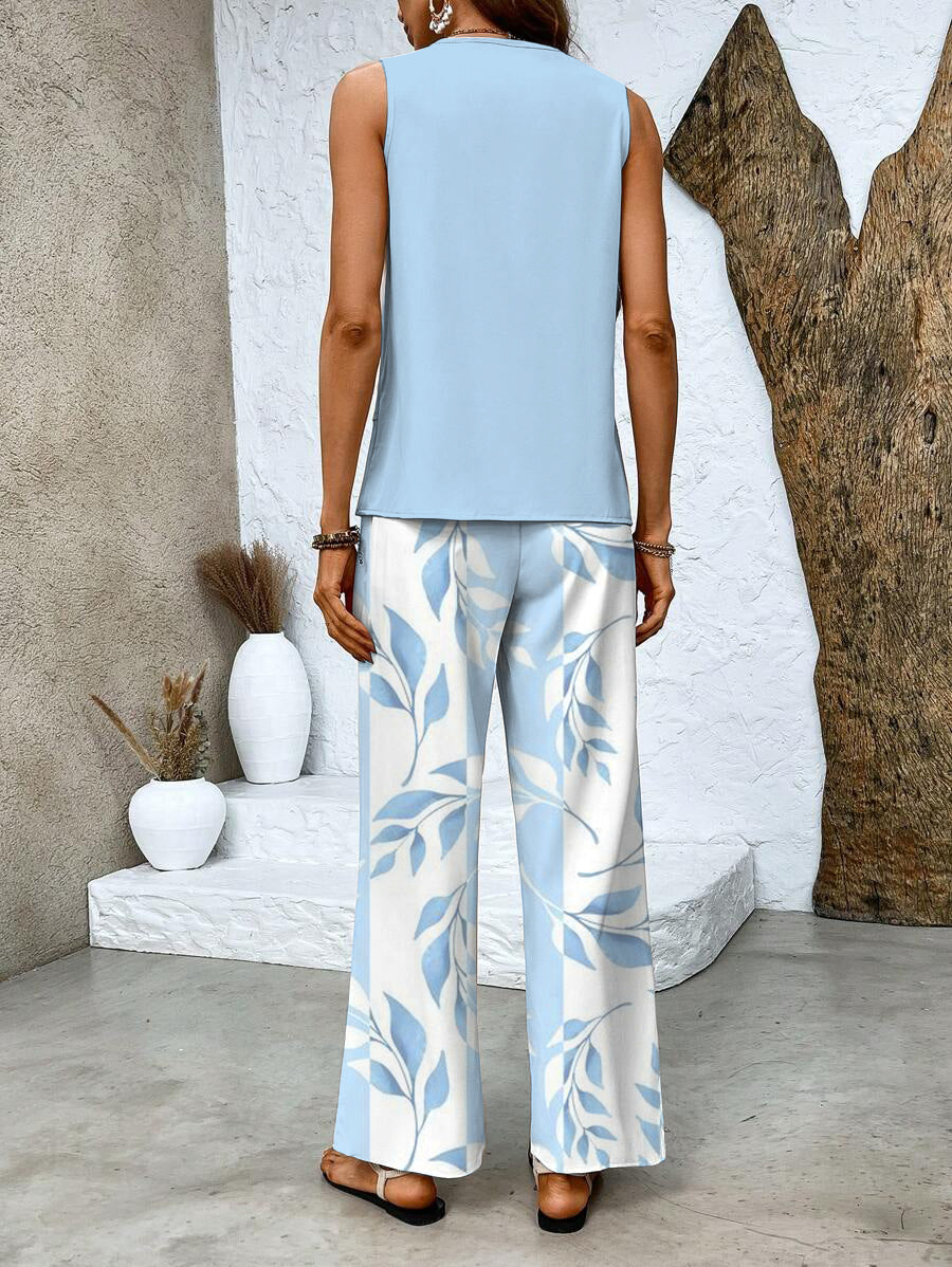 Lily | Chic Leaf Print Two Piece Pants Set 7