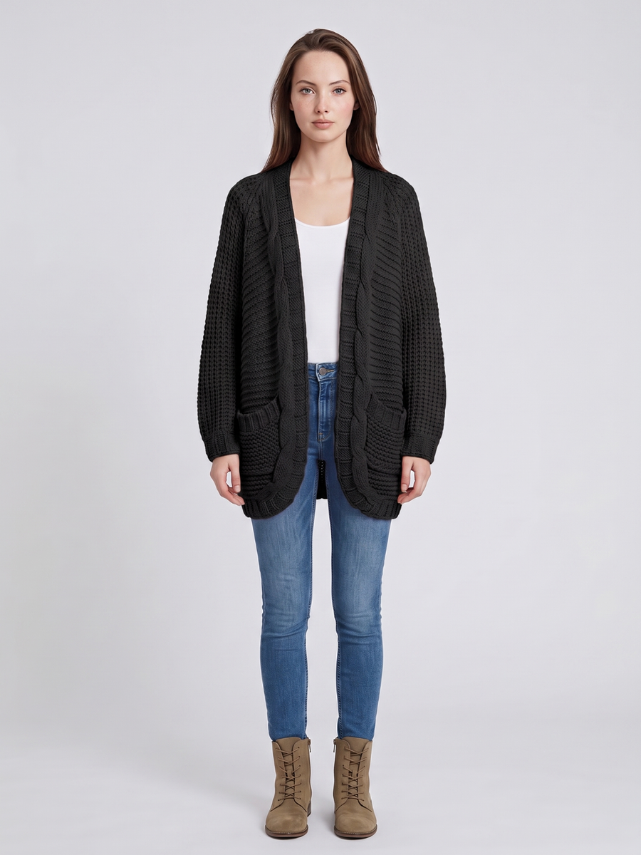 Mia | Cozy Black Long Cardigan Sweater with Pockets 1