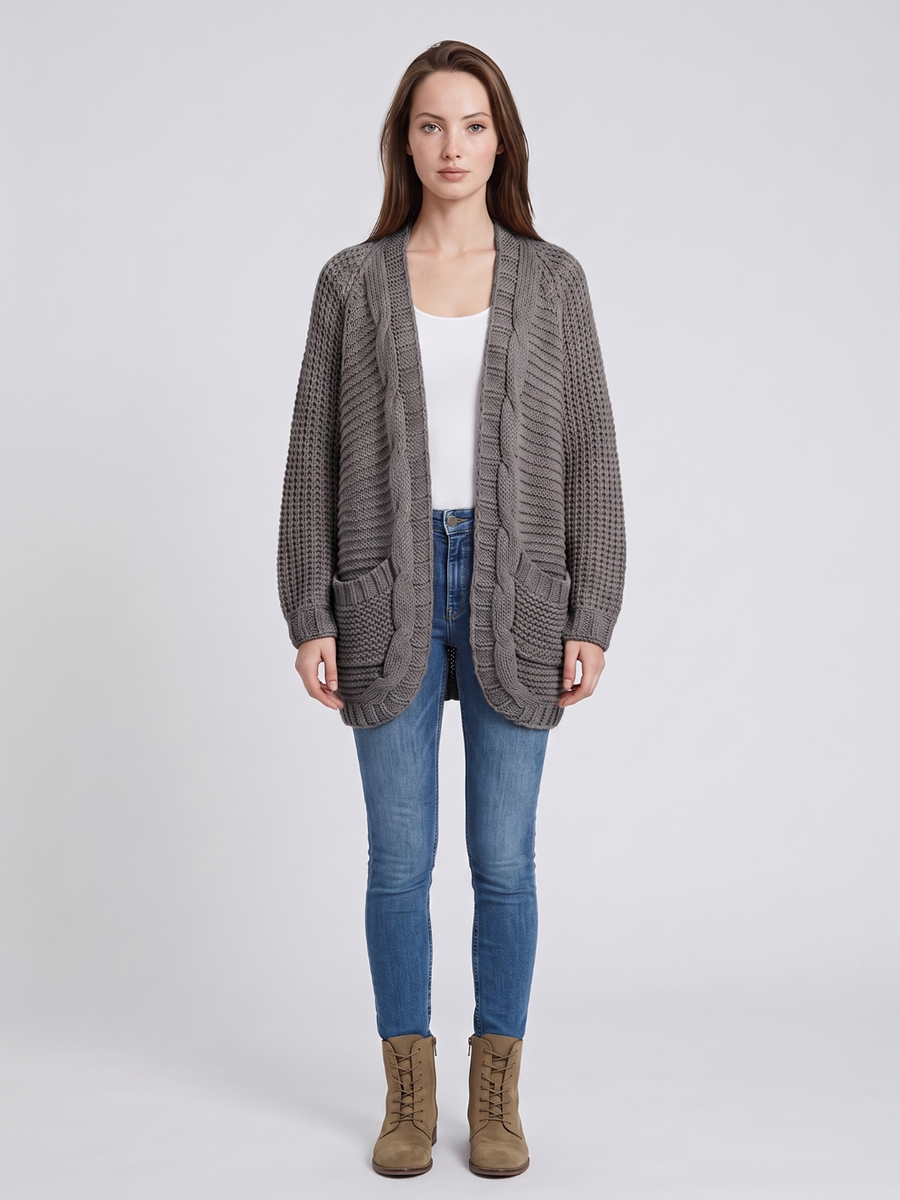 Mia | Cozy Black Long Cardigan Sweater with Pockets 4