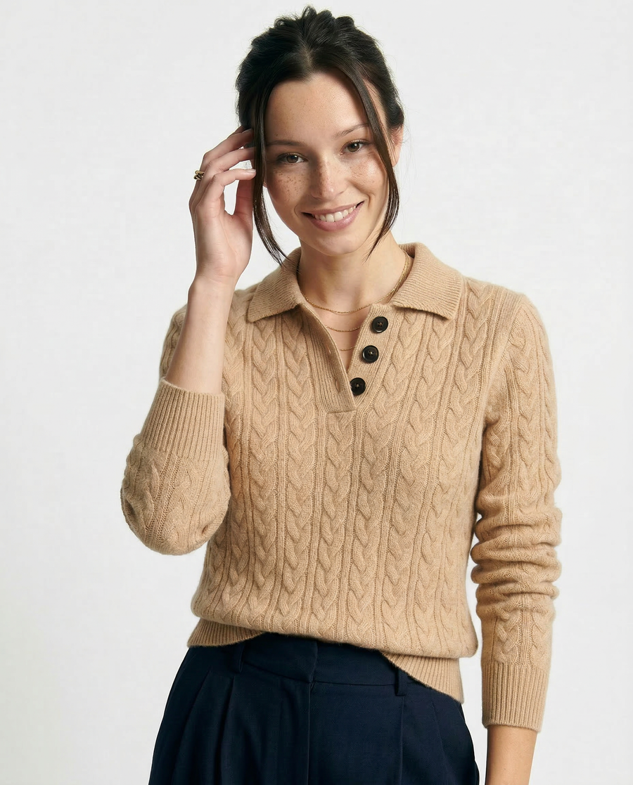 Mia | Cozy Cable Knit Pullover with Stand Collar 8