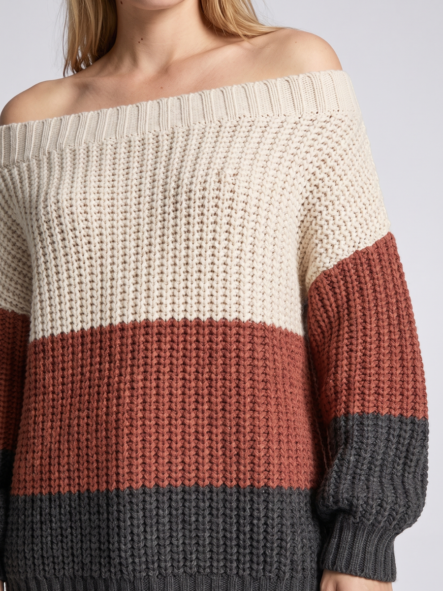 Mia | Cozy Off-Shoulder Striped Knit Sweater 2